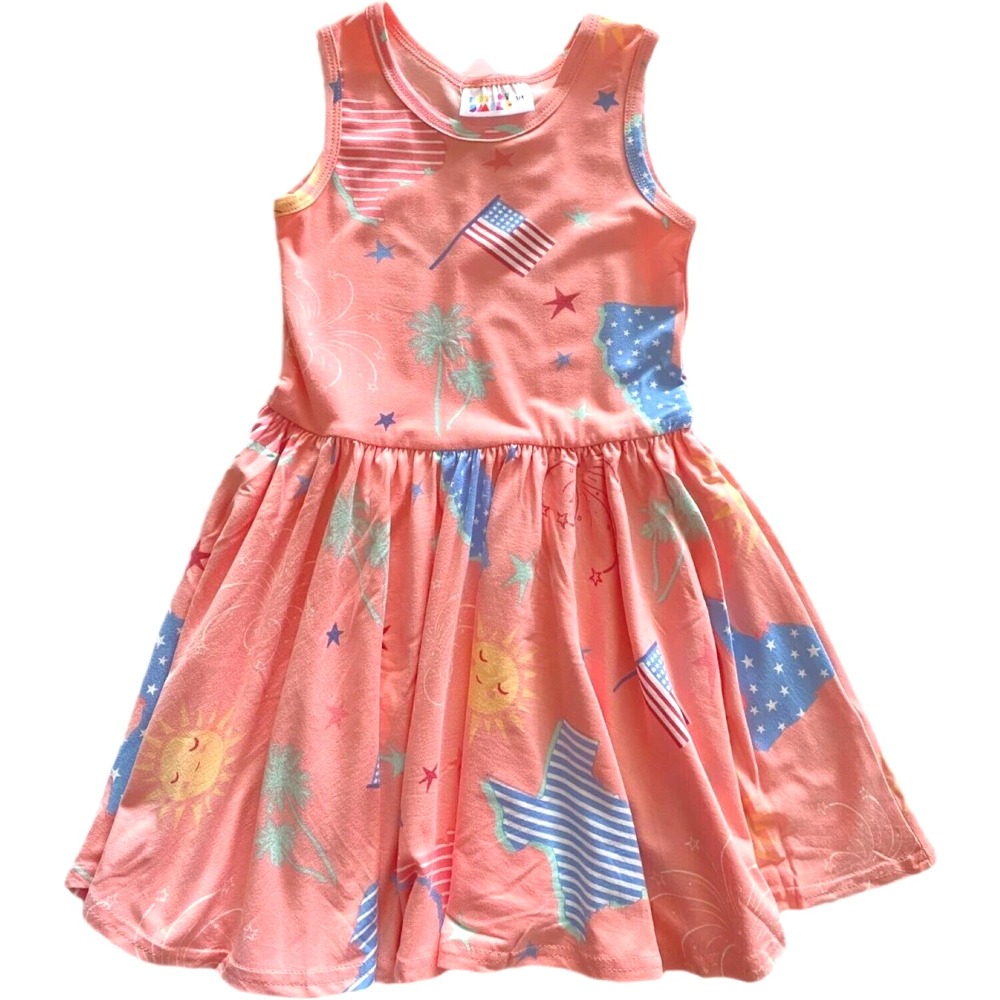 Dot Smile Girls‎ 3 4 July 4th Fireworks California Texas Coral Tank Dress NWT